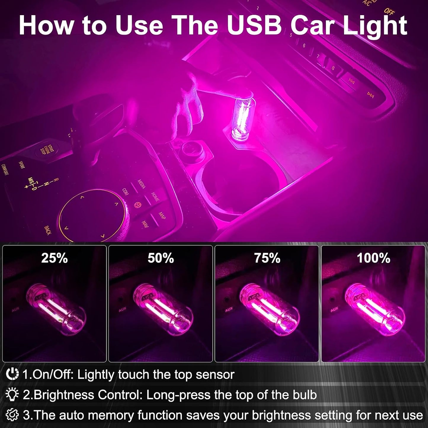 مصباح اضاءة ليلية USB للسيارة من يلا جوي، عبوة من قطعتين، مصباح زجاجة زجاجي ريترو قابل للتعتيم يعمل باللمس لداخل السيارة وغرفة النوم والتخييم، ضوء محيطي صغير محمول مع توهج زهري دافئ
