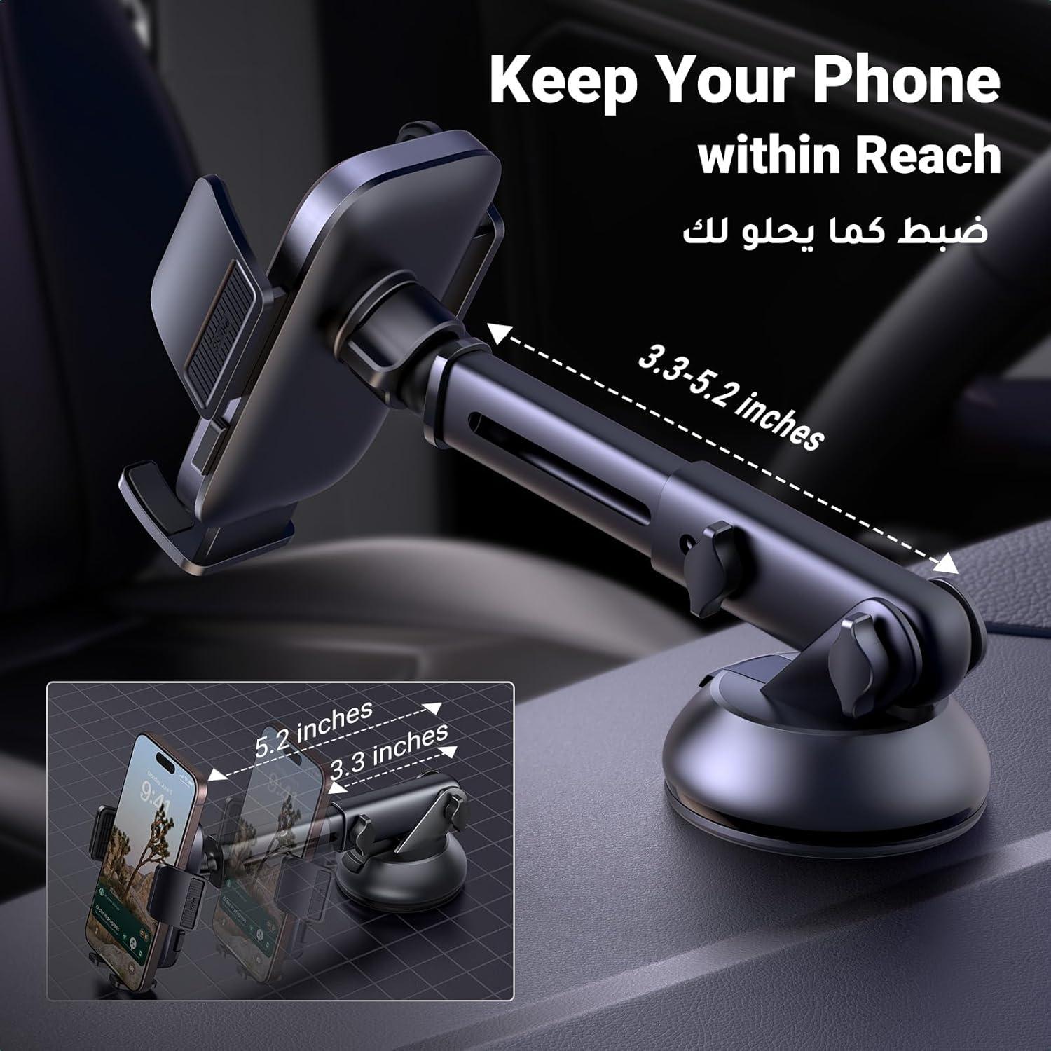 UGREEN Car Phone Holder Car Mount, [Upgraded 4-in-1 Dashboard/Air Vent/Windscreen], [One-button Release], Metal Hook Mobile Holder, Fit for iPhone 17/16/15/14, Samsung S25/24/23, 4.7-7.2" Accessories