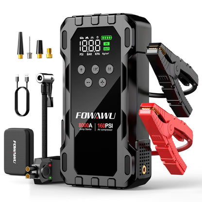 FOWAWU 22800mAh 6000A Peak Jump Starter for 12V Vehicles (10L Petrol / 8L Diesel) and Moto, Car Battery Jump Starter Power Pack with Smart Jumper, 5 * 3.5 CM Large Screen and LED Torch