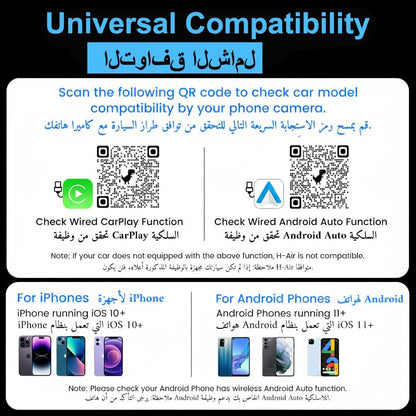 محول كاربلاي لاسلكي للسيارات، تحويل من السلكي إلى اللاسلكي دونجل أندرويد أوتو، محول صغير 2 في 1 قابس وتشغيل، اتصال تلقائي سريع، بدون تأخير، تحكم مستقر لآيفون وأندرويد
