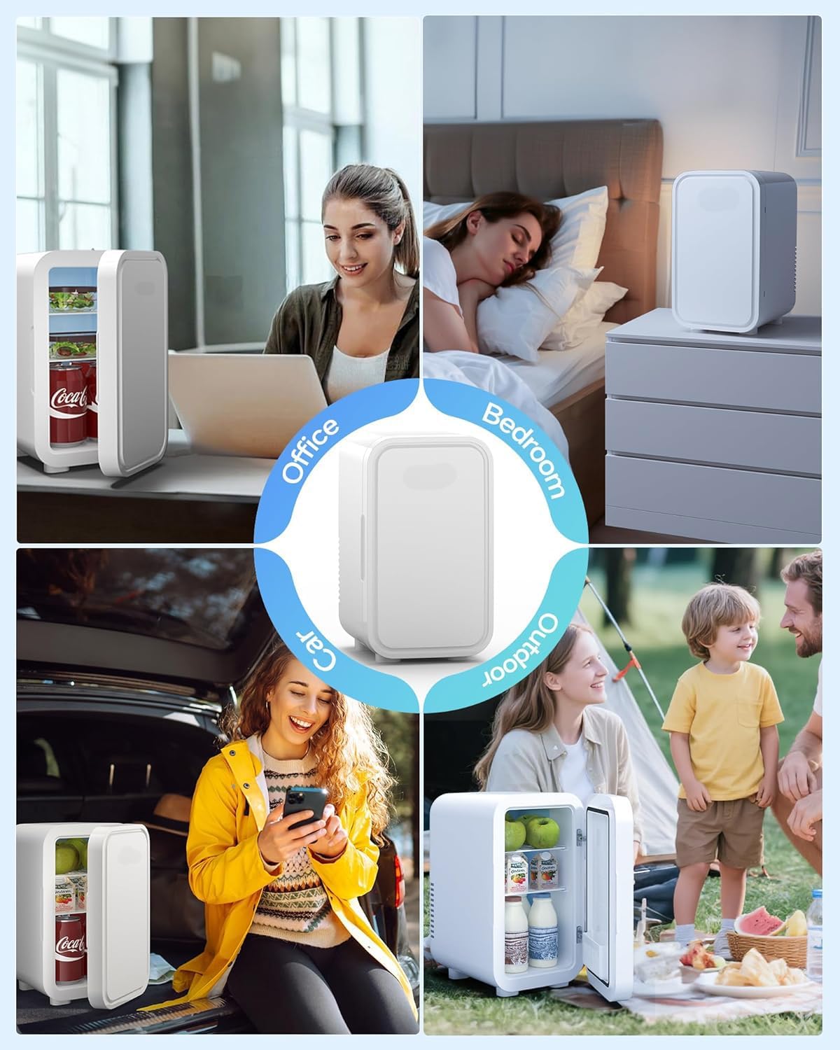 8L Mini Refrigerator, Portable Refrigerator w for Bedroom, Car, Office Desk, Thermoelectric Cooler Warmer Food, Drinks, Skincare, Beauty Makeup AC/DC Small Refrigerator