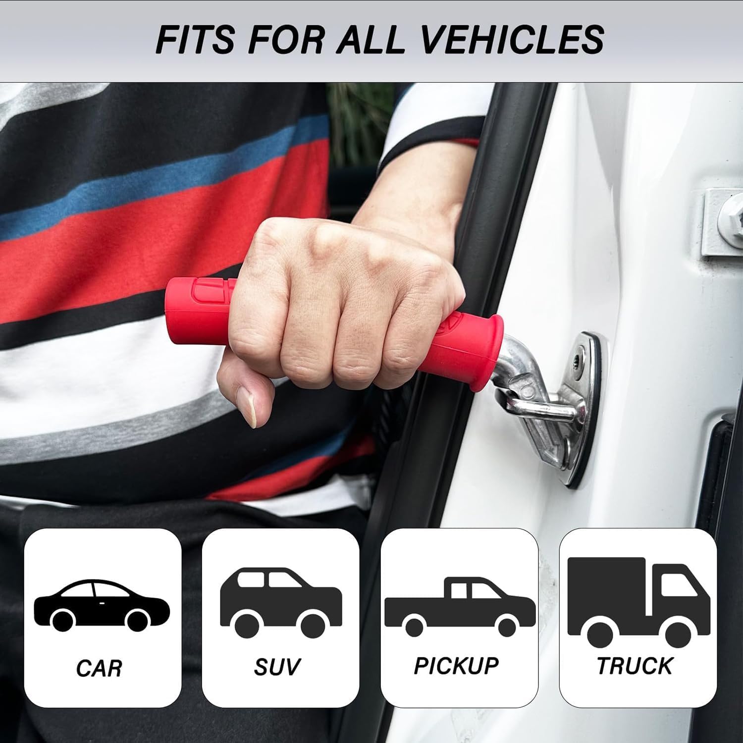 Car Handle, Auto Cane, Auto Grab Handles, Portable Vehicle Support Handle, Car Assist Grab Bar Handle, for Elderly & Seniors & Handicap Standing Mobility Safety Tip to Help Get Out (Red)
