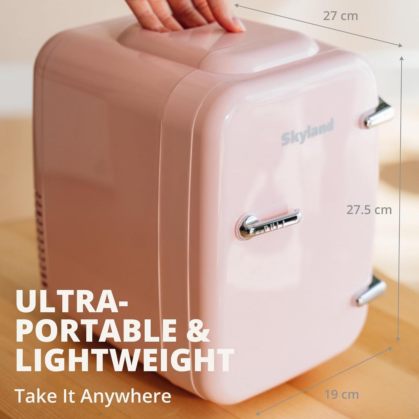 Skyland Mini Fridge 4L / 6 Can – Portable Cooler & Warmer for Skincare, Cosmetics, Food & Drinks – Quiet, Energy Efficient Personal Beauty Fridge for Home, Office, Car & Travel (Pink)
