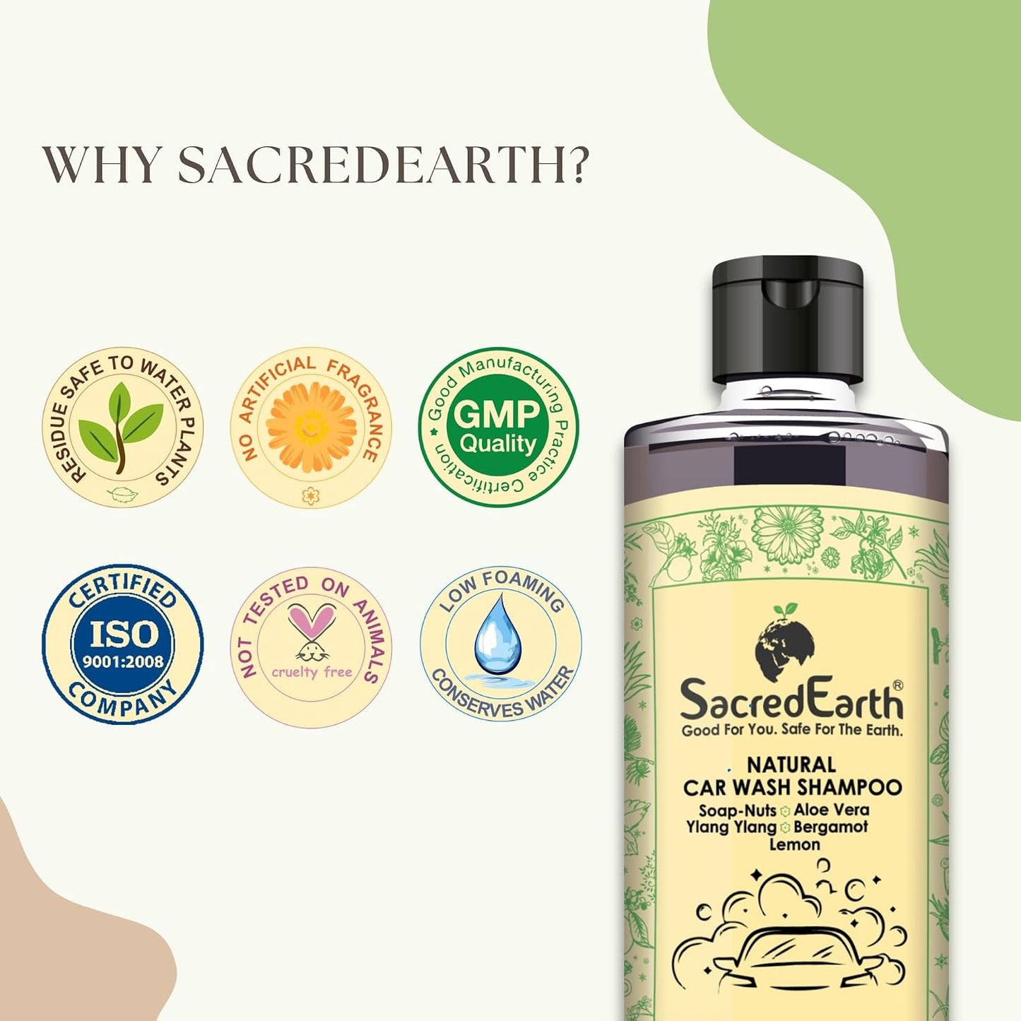 Natural Car Wash Shampoo, Better Shine After Wax, 10X Finish, High Foaming Formula, Concentrate Liquid For Spot Free Cleaning 500 Ml