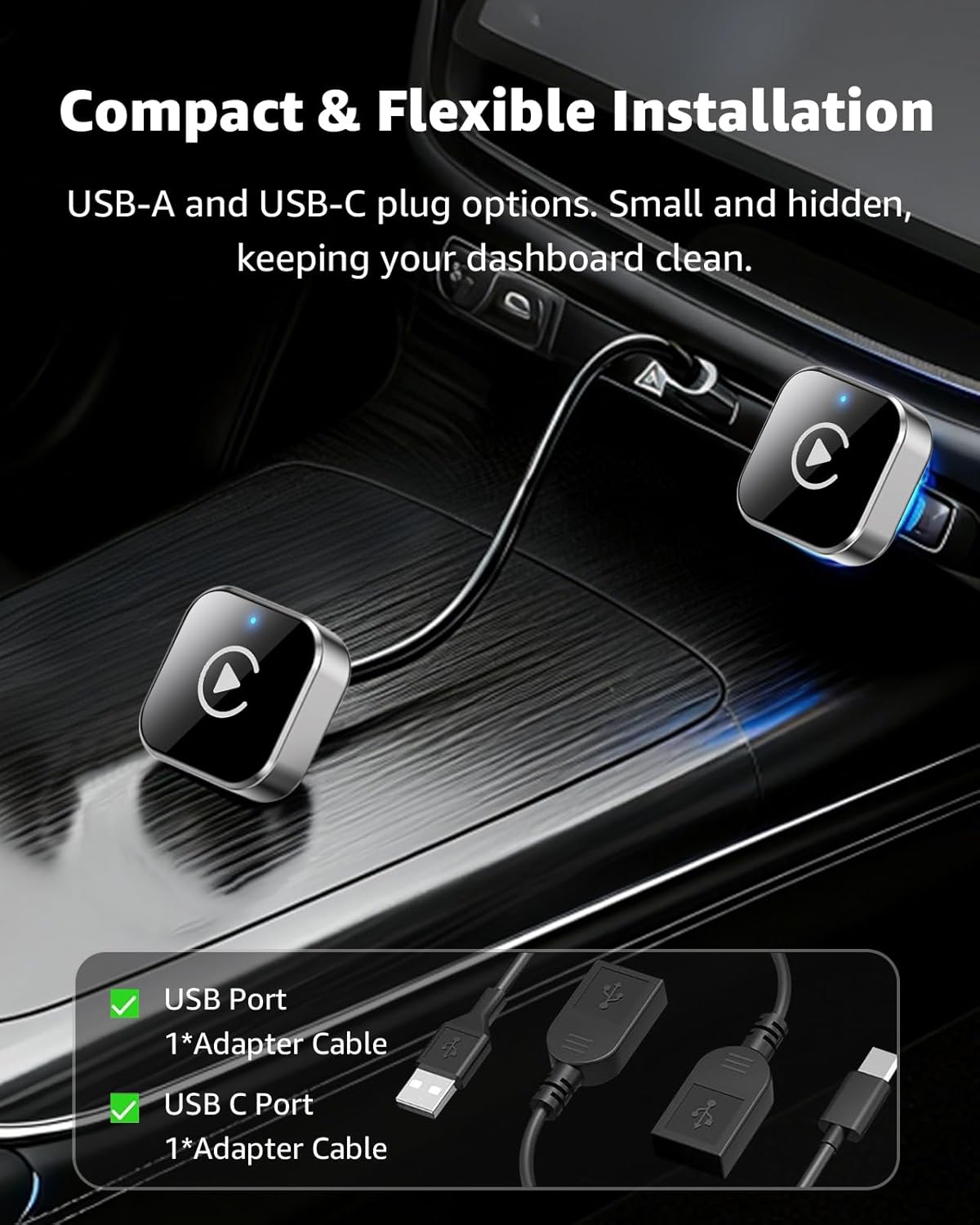 CarPlay Wireless Adapter & Android Auto Adapter, 2026 Upgrade 2-in-1 Plug & Play USB/USB-C Dongle, Converts Wired to Wireless for Cars, Fast Stable Connection, Fits iPhone & Android, Silver