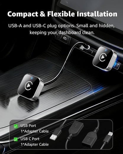 CarPlay Wireless Adapter & Android Auto Adapter, 2026 Upgrade 2-in-1 Plug & Play USB/USB-C Dongle, Converts Wired to Wireless for Cars, Fast Stable Connection, Fits iPhone & Android, Silver