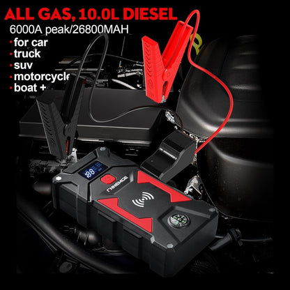 FNNEMGE Car Jump Starter, 6000A Peak 26800mAh Car Battery Starter(Up to All Gas, 10.0L Diesel Engine), with USB Quick Charge 3.0,LED Light, EC-5 Output. …