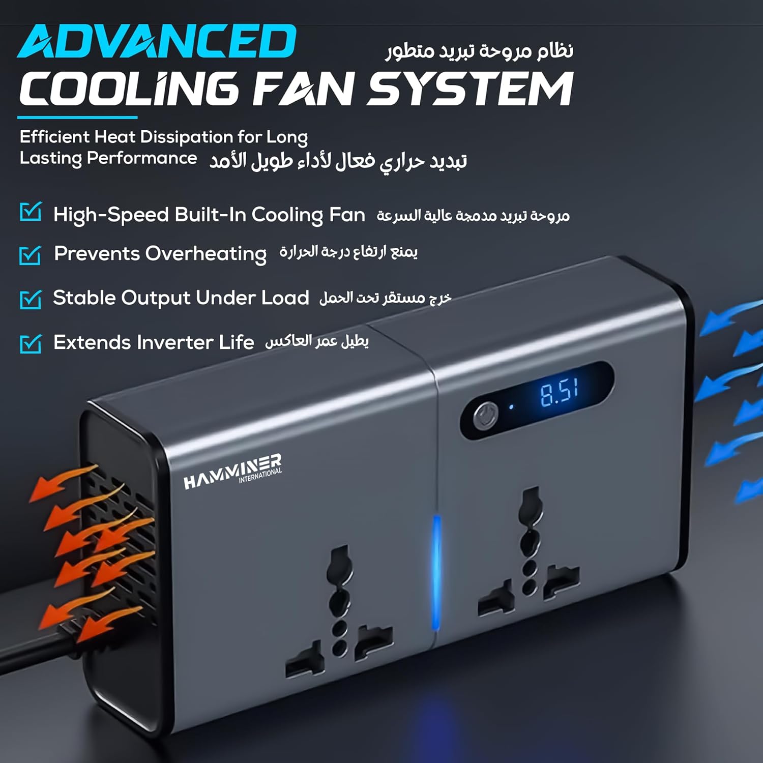 محول طاقة للسيارة 200 واط من هامنر، محول تيار مستمر 12 فولت الى 220 فولت تيار متردد 2 منفذ USB 2 منفذ نوع C، محول قابس السيارة مع مفتاح وشاشة LED تيارية، مناسب للسيارات وسيارات الدفع الرباعي والشاحنات