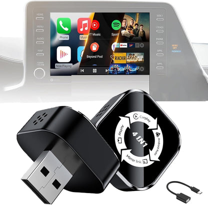4 in 1 Wireless CarPlay Adapter, For Factory Wired CarPlay Cars, 5.8Ghz Stable, Screen Mirroring, Android Auto, Bluetooth Calling, Universal for iPhone Android (black white)