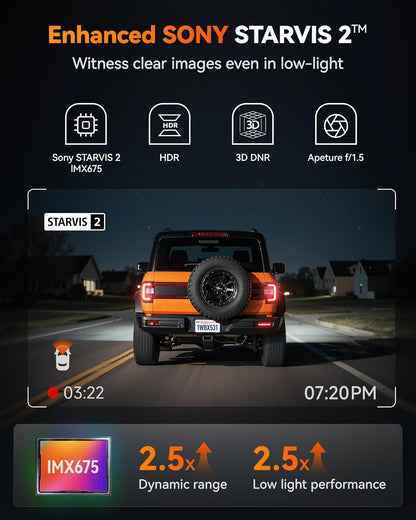 WOLFBOX X3 2.5K 60FPS Dash Camera, STARVIS 2 IMX675 with ADAS, 2.5K+1080P Dual Dashcam Front and Rear Camera, Built-in 5.8GHz WiFi & GPS, Included 64GB Card, Touch Screen, G-Sensor, Loop Recording