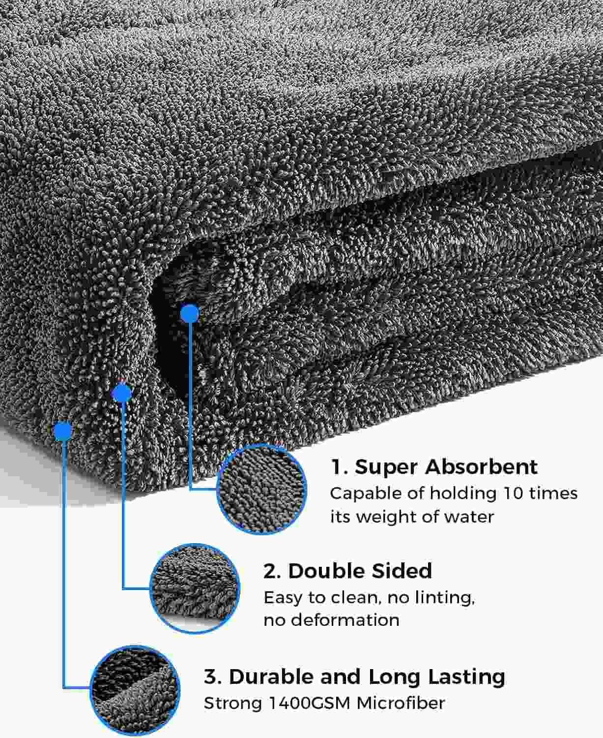 1400 GSM Giant Microfibre Towel for Car Care,Double-Sided XXL-60x90 cm,Super Absorbent Towel for Cars, Trucks, SUVs, and Home Use