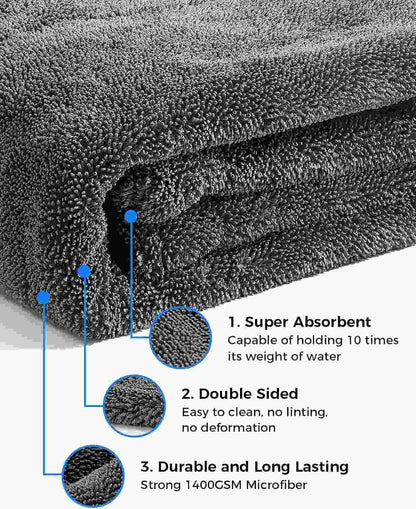 1400 GSM Giant Microfibre Towel for Car Care,Double-Sided XXL-60x90 cm,Super Absorbent Towel for Cars, Trucks, SUVs, and Home Use