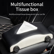 Car-Shaped Tissue Box Holder, PU Leather Tissue Case with Anti-Slip Base, Auto Interior Organizer Napkin Holder, Luxury Car Accessories for Dashboard (Black and beige)