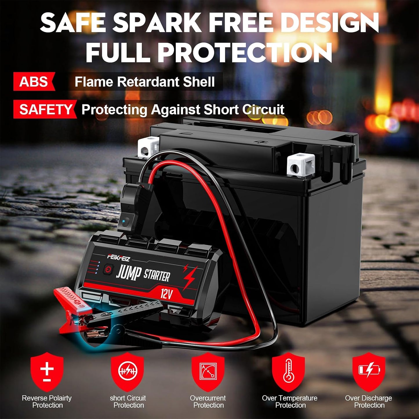 FEIKFEIZ Car Jump Starter 6000A Peak 26800mAh 12V Super Safe Jump Starter(Up to All Gas, 10.0L Diesel Engine), with USB Quick Charge 3.0