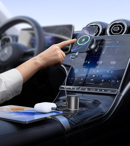 XXZU 3-in-1 Fast Car Charger, 60W Retractable Car Charger with 70cm Built-in USB C Cable, Cigarette Lighter Adapter with USB C & USB A Ports, Compatible with iPhone Series, Samsung Galaxy, Pixel, iPad