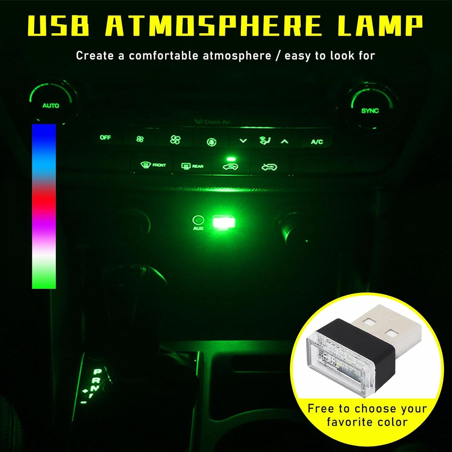 أوغيني 6 قطع مصباح LED USB للسيارة والاماكن الداخلية باضواء احادية اللون، مصباح USB مزود بالفضاء اللوني RGB لتوفير اضاءة ليلية مزخرفة، مجموعة إضاءة محيطة داخلية محمولة للسيارات، اكسسوارات داخلية