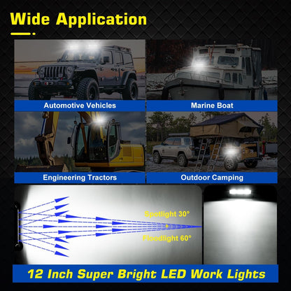 Magnetic Light Bar, 12 Inch Portable Cigarette Lighter Magnetic Spotlight 12V for Car, Super Bright Strong Magnets Adjustable 4 Way Mount LED Work Light Bar for 4X4 ATV Boat Trailer Van Truck