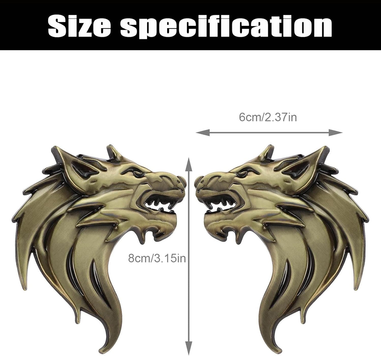 Bukela 3D Metal Car Stickers,Wolf Head Decals Emblem,Car Motorcycles Styling Emblem (Bronze)
