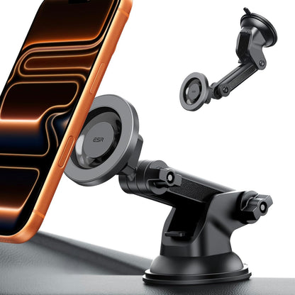 ESR Dashboard Magnetic Phone Holder for Car, for MagSafe Car Mount, Windshield Vacuum Car Mount for iPhone 17/16/16e/S25/Google Pixel 10, Car Accessories, Charging Not Supported,2 Metal Rings Included