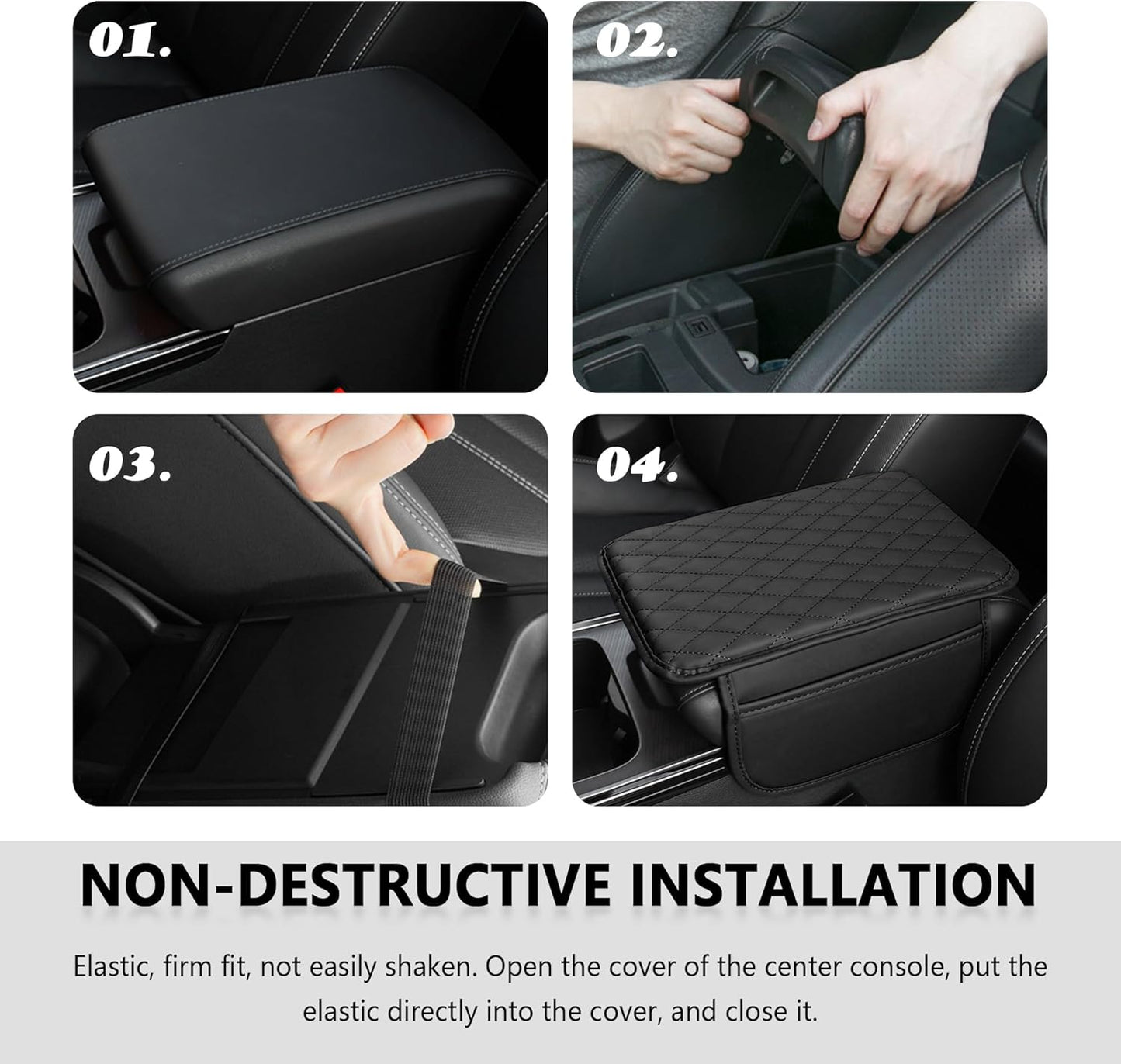 Upgraded Car Center Console Cover,Microfiber Leather Car Armrest Cover Cushion with 2 Storage Bags,Car Armrest Storage Box Car Interior Accessories for Most Vehicles (Black)