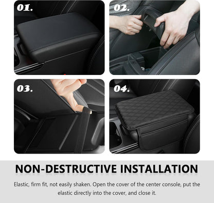 Upgraded Car Center Console Cover,Microfiber Leather Car Armrest Cover Cushion with 2 Storage Bags,Car Armrest Storage Box Car Interior Accessories for Most Vehicles (Black)