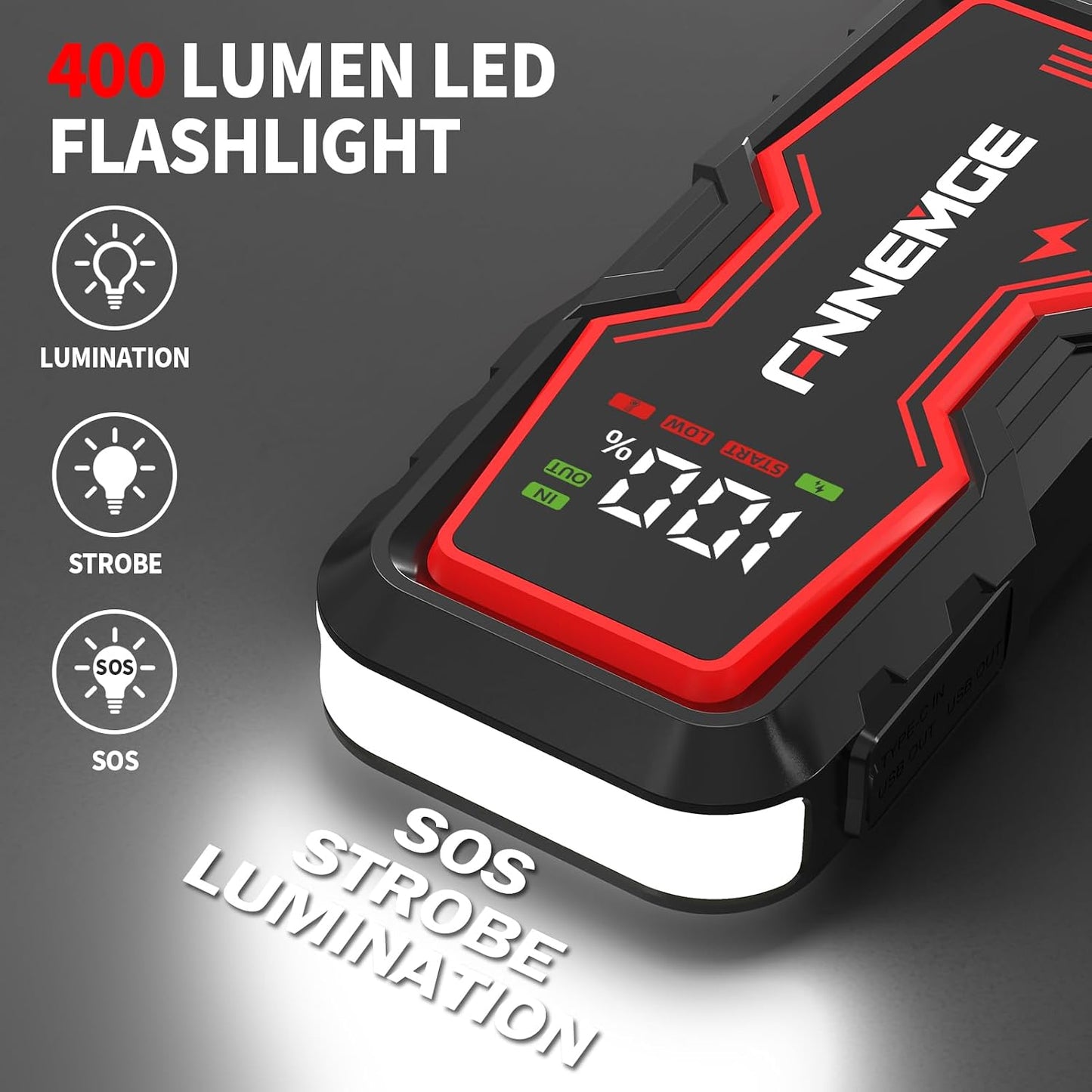 FNNEMGE Car Jump Starter, 9000A Peak 26800mAh 12V Jump Starter Battery Pack(Up to All Gas, 10.0L Diesel Engine),with USB Charge Output Port,LED Light,HD Large Screen