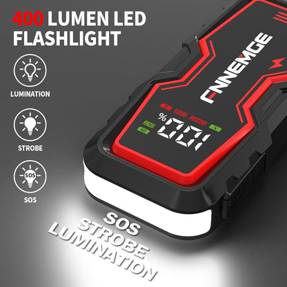 FNNEMGE Car Jump Starter, 9000A Peak 26800mAh 12V Jump Starter Battery Pack(Up to All Gas, 10.0L Diesel Engine),with USB Charge Output Port,LED Light,HD Large Screen