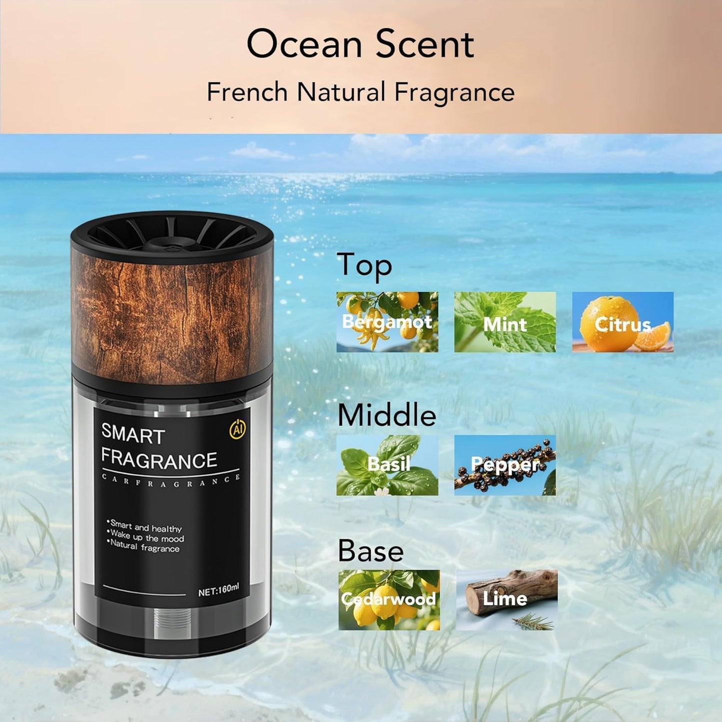 Smart Car Air Freshener Diffuser - Waterless Diffusers for Essential Oils, Ultrasonic Mist Auto On/Off, 3 Adjustable Modes, 160 ML Long Lasting 3 Months, Luxury Natural Cologne for Car, Office