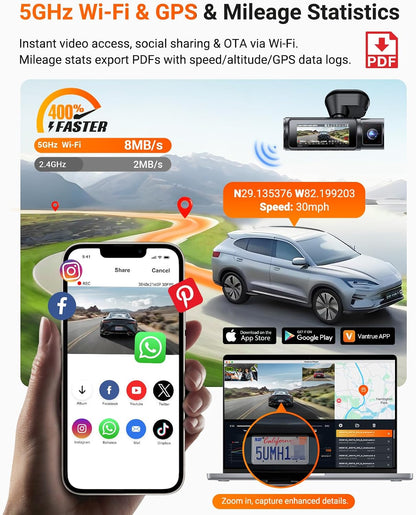 Vantrue N4 Pro S 4K 3 Channel Dash Cam w/Triple STARVIS 2, 4K+1080P+2.5K Front Inside Rear Dash Camera, HDR IR Night Vision, Voice Control, 24/7 Parking Mode, GPS, Wi-Fi, Support 1TB