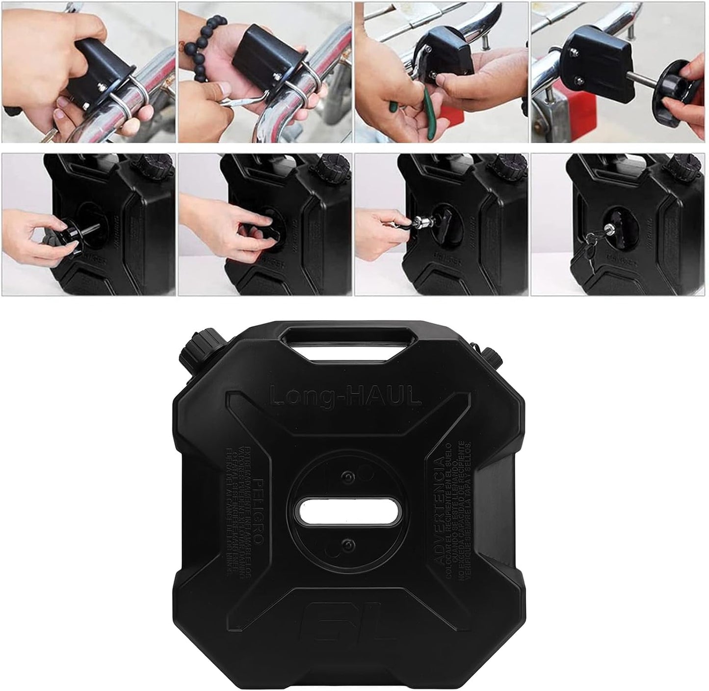 Luocute 6 Liter Fuel Tank, 1.6 Gallons ABS Black Jerry Can for Car Motorcycle UTV ATV Off Road Vehicle, ABS Material (with Bracket)