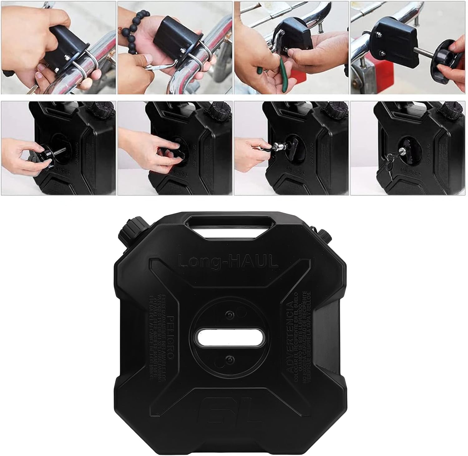 Luocute 6 Liter Fuel Tank, 1.6 Gallons ABS Black Jerry Can for Car Motorcycle UTV ATV Off Road Vehicle, ABS Material (with Bracket)