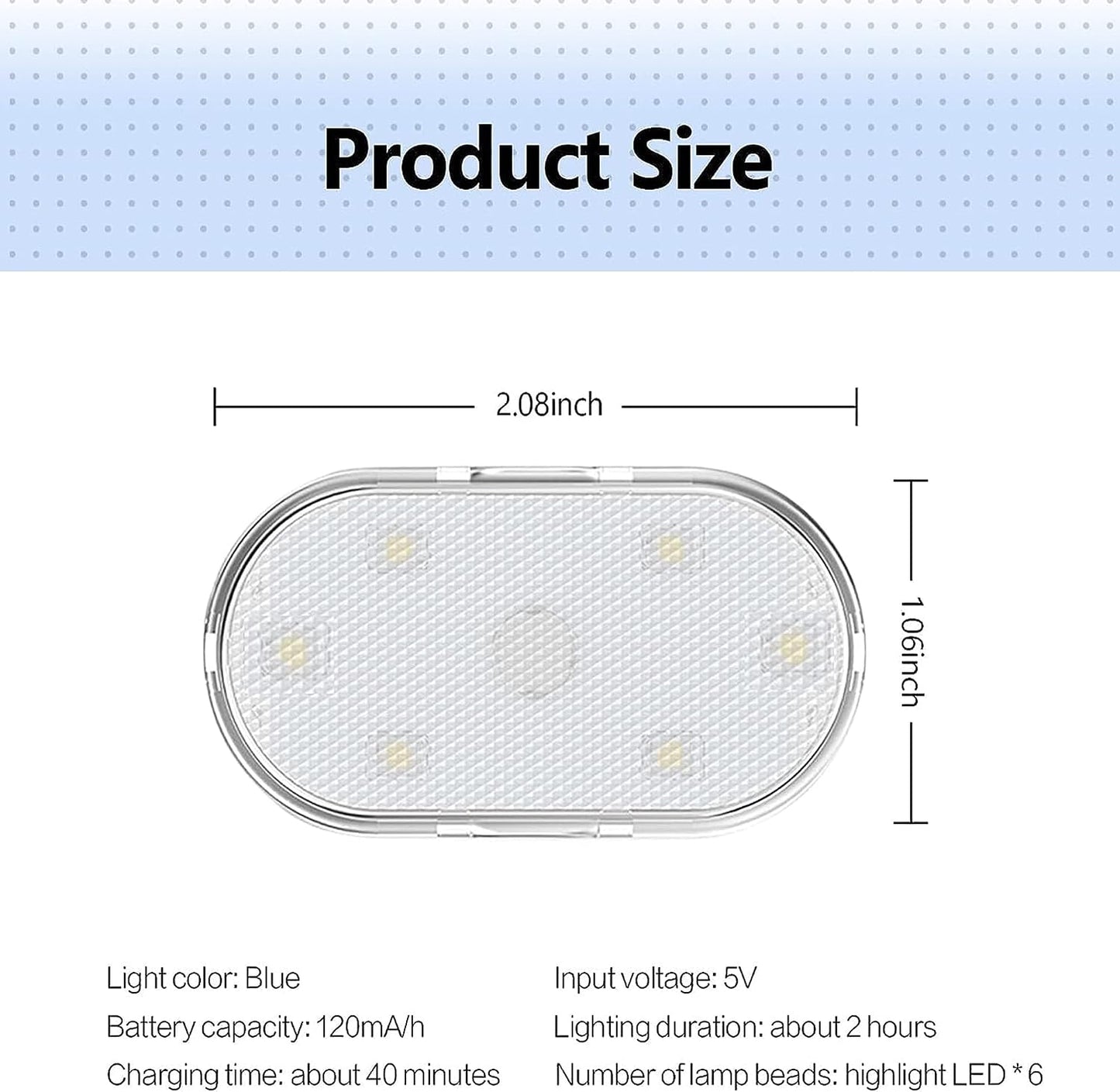 سلفار مصابيح LED للسيارة، مصابيح LED داخلية صغيرة محمولة تعمل باللمس مع 6 خرزات مصباح LED ساطعة، اضاءة قابلة لاعادة الشحن بمنفذ USB، مصباح طوارئ للسيارة (ضوء ازرق)