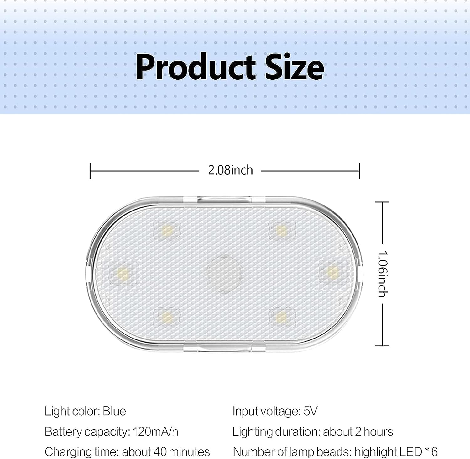 سلفار مصابيح LED للسيارة، مصابيح LED داخلية صغيرة محمولة تعمل باللمس مع 6 خرزات مصباح LED ساطعة، اضاءة قابلة لاعادة الشحن بمنفذ USB، مصباح طوارئ للسيارة (ضوء ازرق)