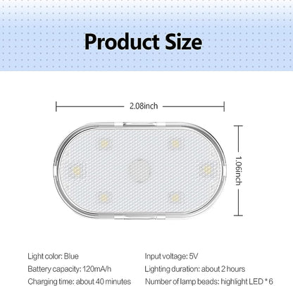سلفار مصابيح LED للسيارة، مصابيح LED داخلية صغيرة محمولة تعمل باللمس مع 6 خرزات مصباح LED ساطعة، اضاءة قابلة لاعادة الشحن بمنفذ USB، مصباح طوارئ للسيارة (ضوء ازرق)