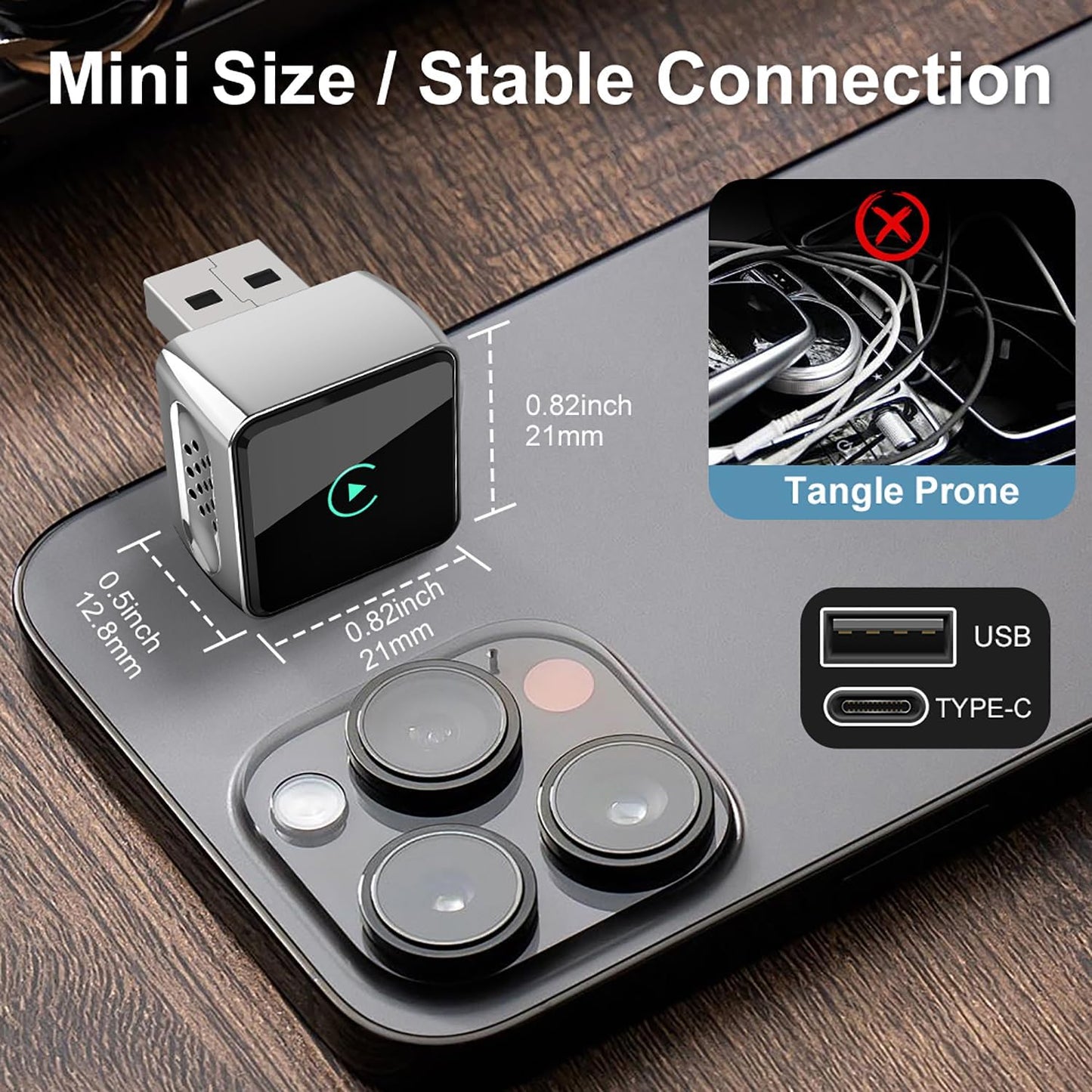 2-in-1 Wireless CarPlay/Android Adapter for Car, Plug & Play CarPlay USB Dongle, Mini CarPlay Adapter for iPhone, Convert Wired to Wireless Conversion with Fast Auto-Connect & Low Latency