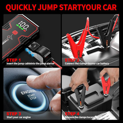 FNNEMGE Car Jump Starter, 5000A Peak 23800mAh 12V Jump Starter Battery Pack(Up to All Gas, 8.0L Diesel Engine),with USB Charge Output Port,LED Light,HD Large Screen