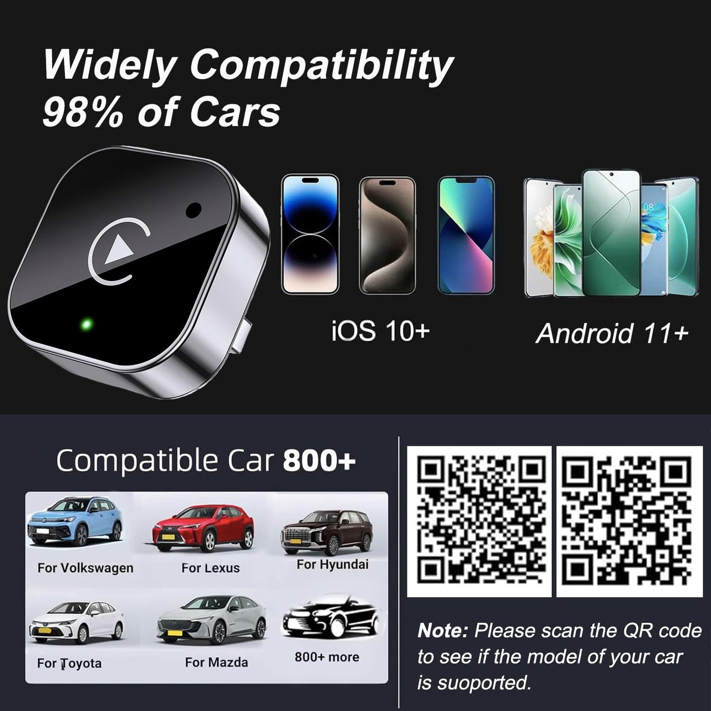 محول لاسلكي 2 في 1 للسيارات لنظام كاربلاي وأندرويد، دونجل كاربلاي يعمل بالتوصيل والتشغيل يحول الكاربلاي السلكي إلى اللاسلكي، اتصال سريع بالسيارة، بدون تأخير، تصميم مدمج لأجهزة آيفون وأندرويد من شراندي