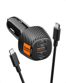 Spigen ArcStation Essential 113W USB C Fast Car Charger [E-Marker Cable Included] 3 Ports Mini Cigarette Lighter Charger, Compatible with iPhone 17 16 Pro Max Samsung S25 Ultra Pixel 10 Pro XL Fold