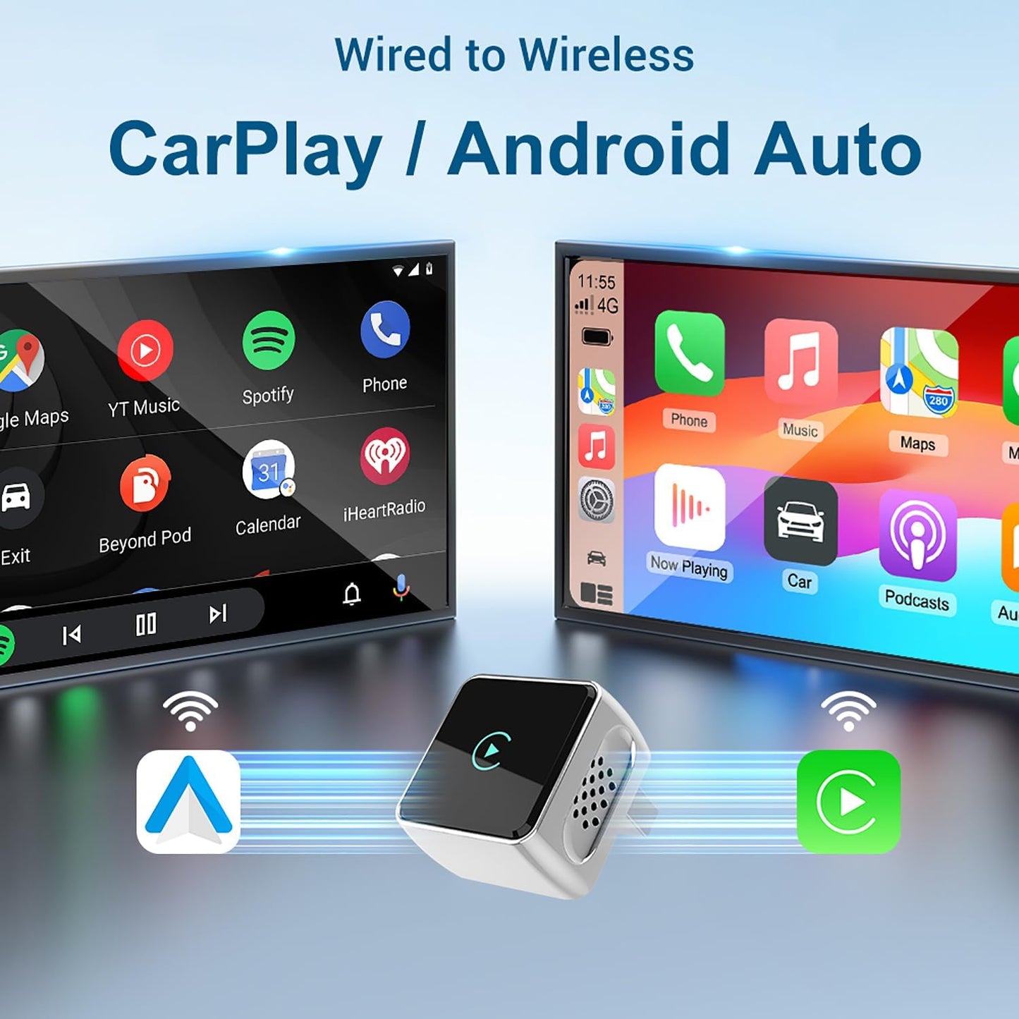 2-in-1 Wireless CarPlay/Android Adapter for Car, Plug & Play CarPlay USB Dongle, Mini CarPlay Adapter for iPhone, Convert Wired to Wireless Conversion with Fast Auto-Connect & Low Latency