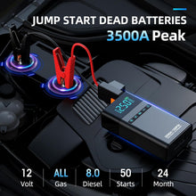 Violety Portable Car Jump Starter with Air Compressor, 3500A150PSI Car Battery Jump Starter Battery Pack (All Gas/5L Diesel),12V Automotive Jump Box Starter, Large LCD Display,2 Lights