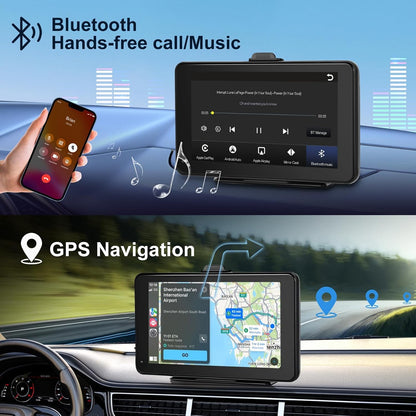 BIGTHREE Car Stereo Wireless Apple Carplay Android Auto, Portable 7 Inch IPS Touchscreen Radio Carplay Screen in Dash Navigation Unit with Bluetooth, Mirror Link, Voice Control, FM/AUX Cable