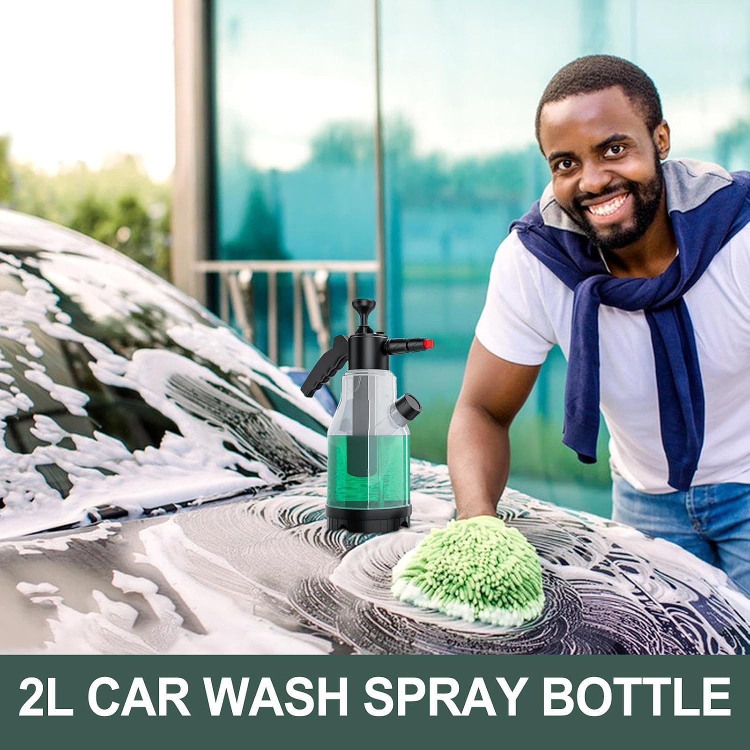Car Wash Foam Sprayer, Hand Pressure Anti-Slip Foam Sprayer | Liquid Foam Pump Sprayer | Sprayer Full Function Pressure Atomizer and Pump Sprayer for Home, Garden and Car Detailing and Washing (2L)