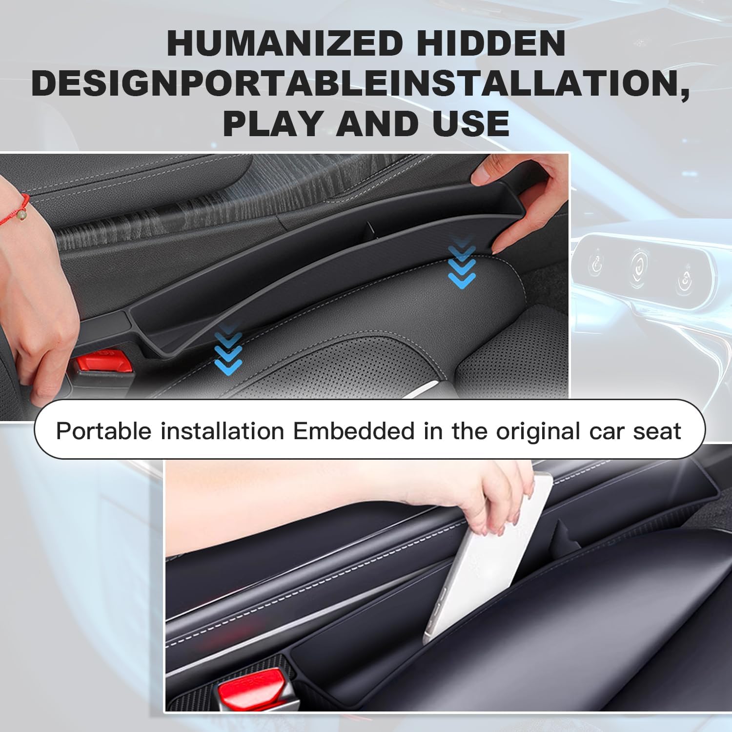 PINKE 2PCS Car Seat Gap Filler Organizer, Multifunctional Car Gap Fillers with USB and Phone Holder, Universal Car Seat Storage Automotive Console Organizer Between Seats for Phone, Keys, Eyeglasses