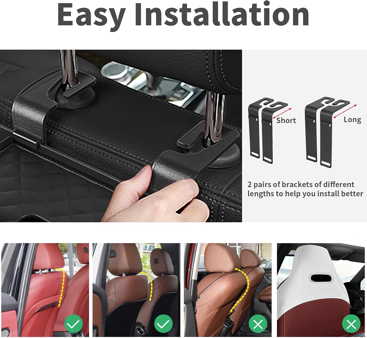 Car Back Seat Storage Organizers, with 2 Drink Cup Holder, Tissue Box and Storage Box Hook, Auto Multi Functional Storage, for Kids, Men, Women and Travel (Black)