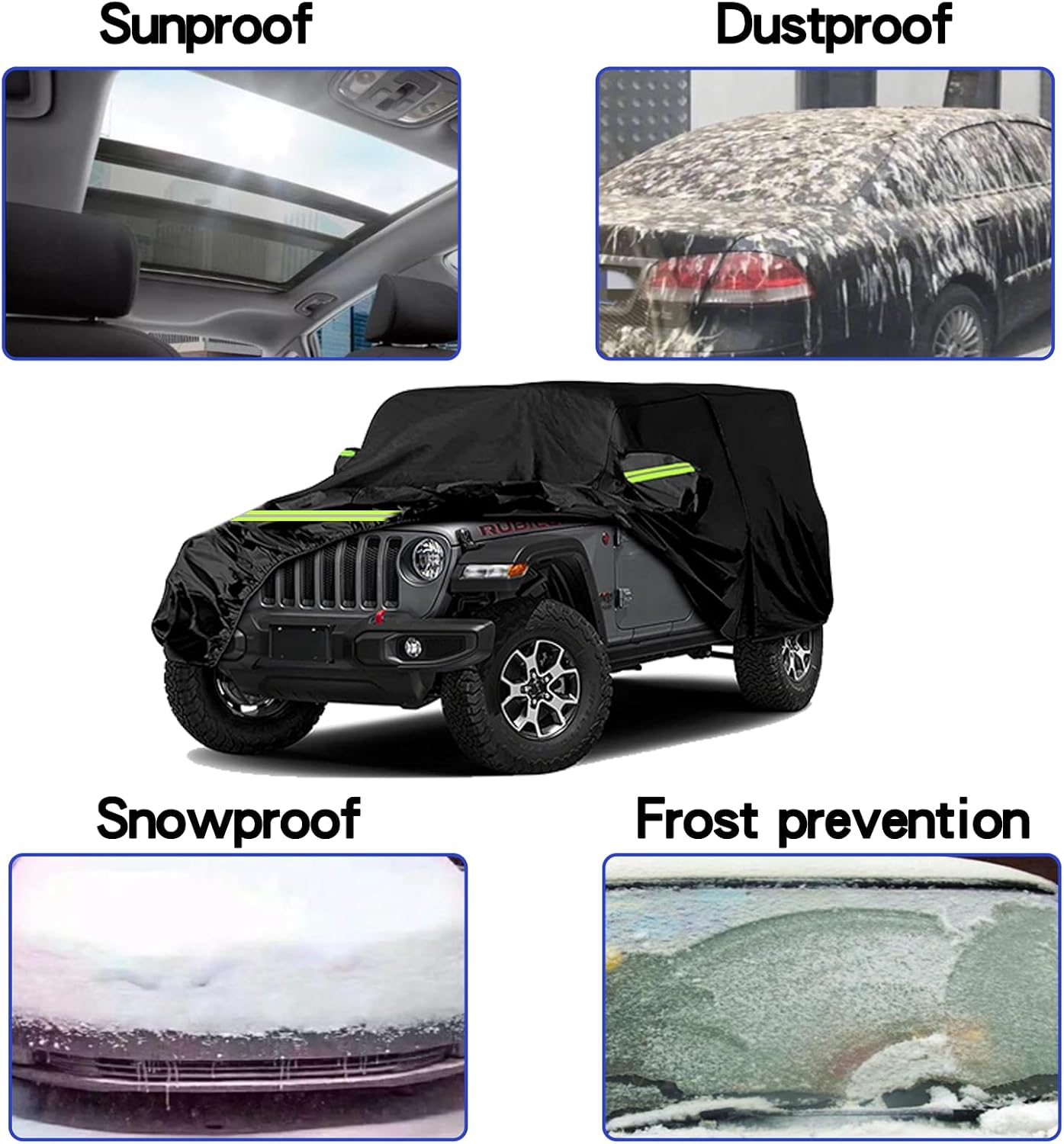 Waterproof Car Cover for Jeep Wrangler 4 Door Weather Protection Car Cover 192 x 75 for 174 inch Wrangler