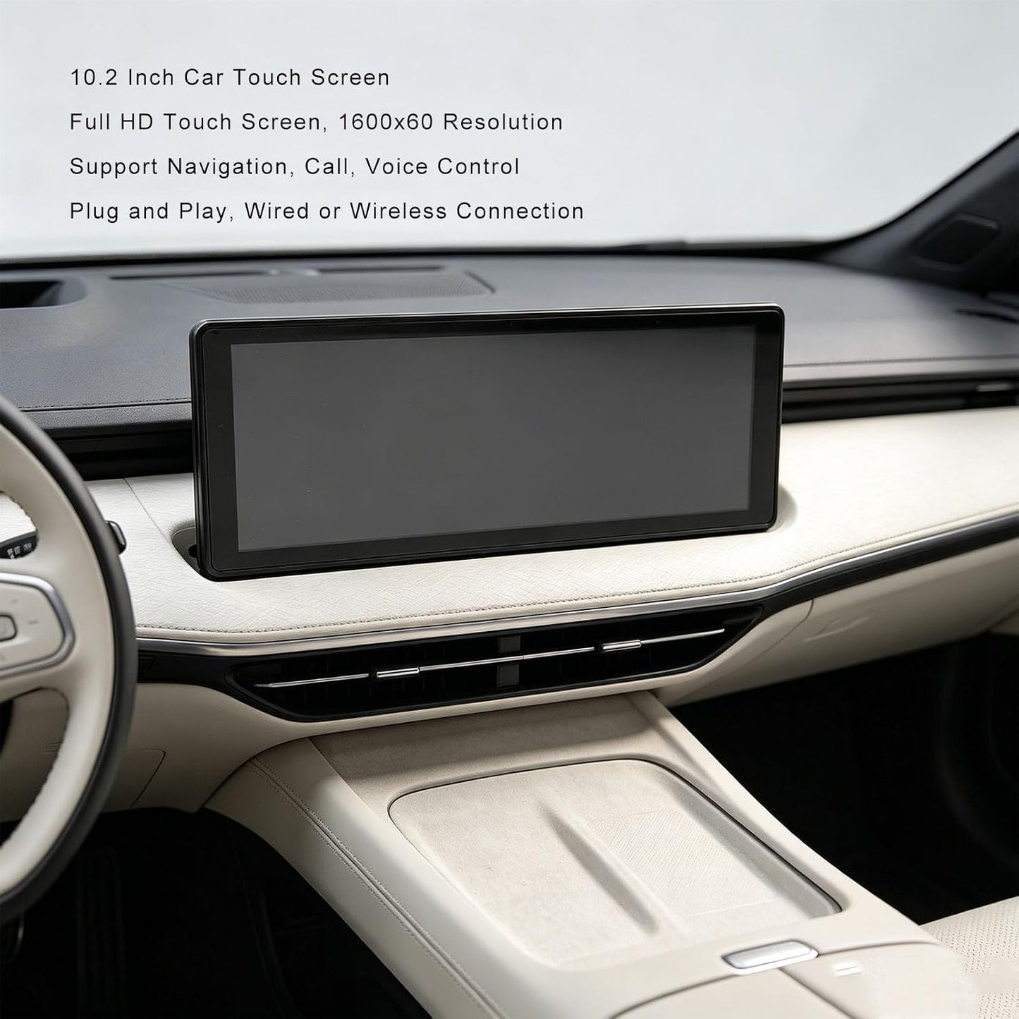 Denash 10.2" Car Play Screen for Car, Wireless Play & Android Auto Touchscreen Display, Voice Control GPS Navigation Bluetooth FM and Hands-Free Calling (Desktop + Suction Cup)