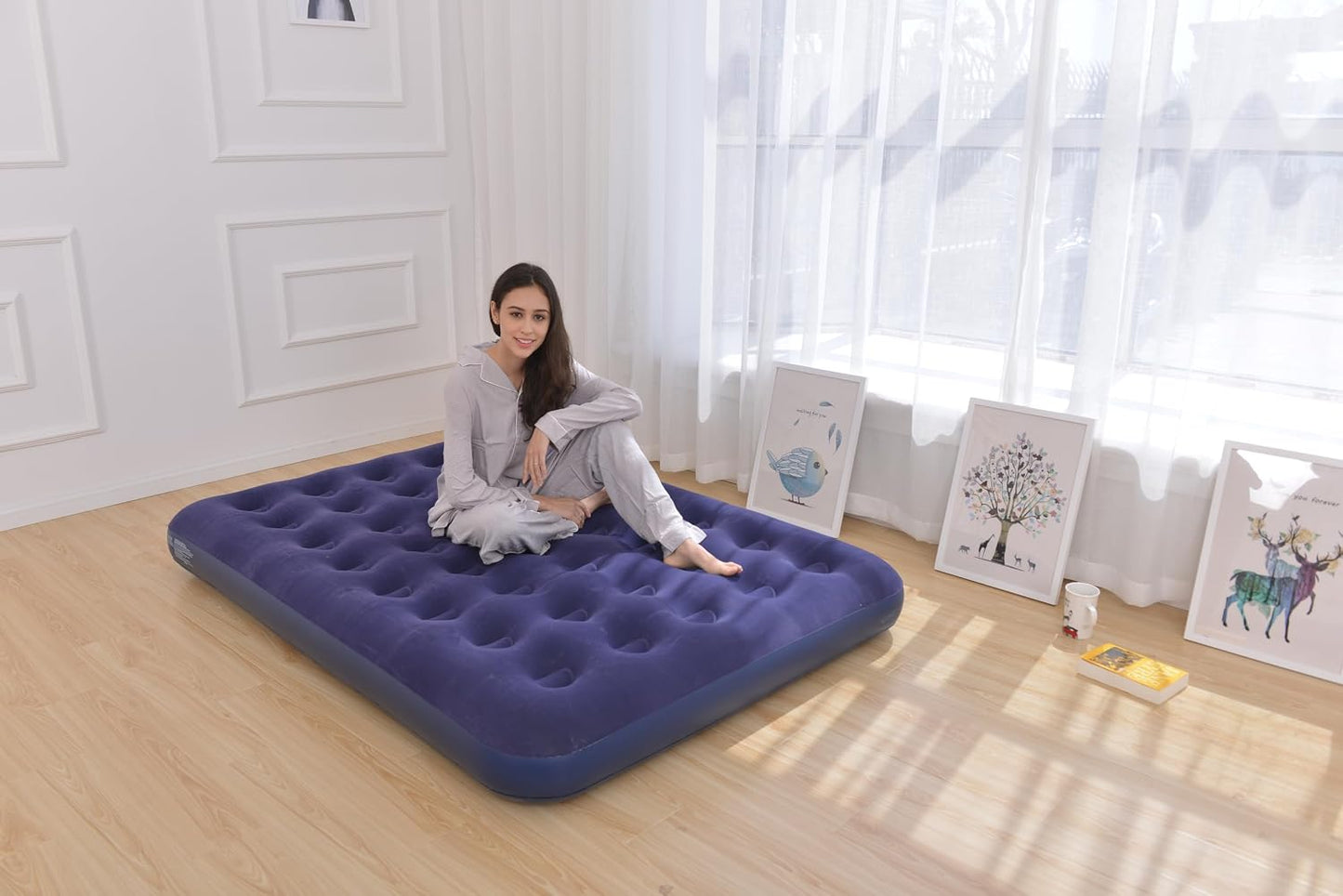 SKY-TOUCH Lightweight Inflatable Air Mattress, Portable Camping Air Bed Comfort Dual-Surface Airbed, Portable Air Bed for Camping, Home & Travel, Flocked Airbed