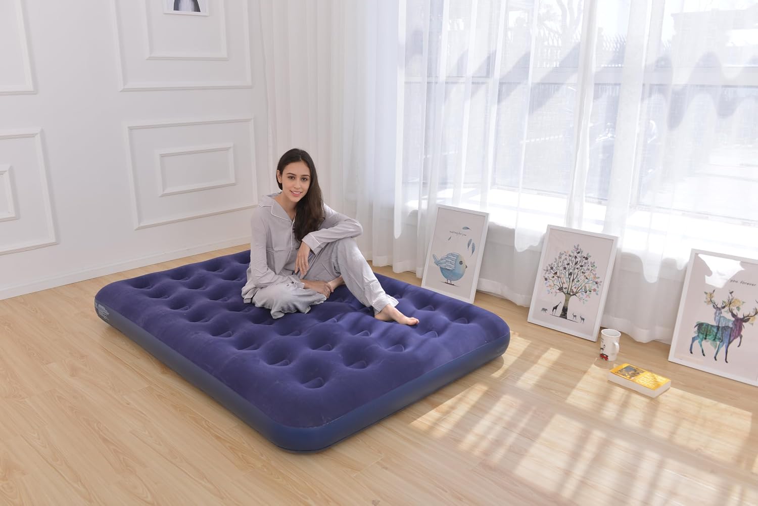SKY-TOUCH Lightweight Inflatable Air Mattress, Portable Camping Air Bed Comfort Dual-Surface Airbed, Portable Air Bed for Camping, Home & Travel, Flocked Airbed