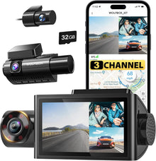 WOLFBOX i07 Dash Cam 3 Channel with WiFi GPS, 4K Dash Camera Front and Inside, 3 Way Dash Camera for Cars, 3" LCD Dash Cam Front and Rear, Super IR Night Vision, 24H Time Lapse, Support 512GB Max