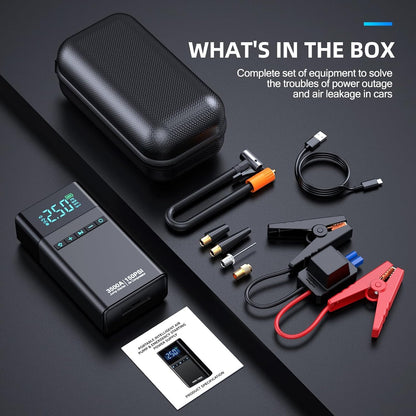 Violety Portable Car Jump Starter with Air Compressor, 3500A150PSI Car Battery Jump Starter Battery Pack (All Gas/5L Diesel),12V Automotive Jump Box Starter, Large LCD Display,2 Lights